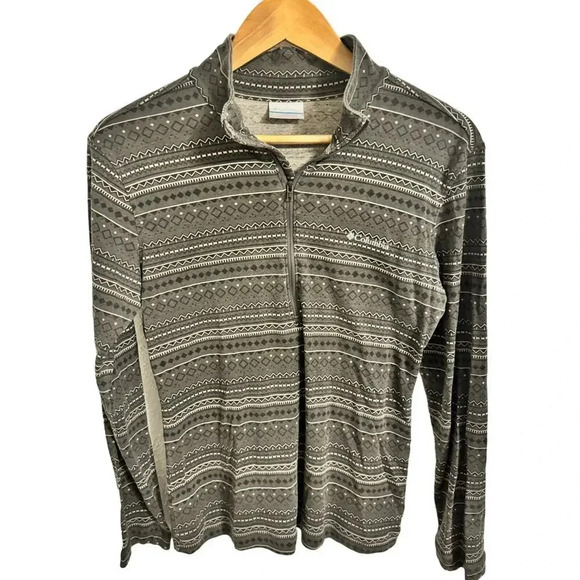Columbia 1/4 Zip Pull Over Sweatshirt Top Grey Geometric Aztec Print Women's M - Picture 1 of 11